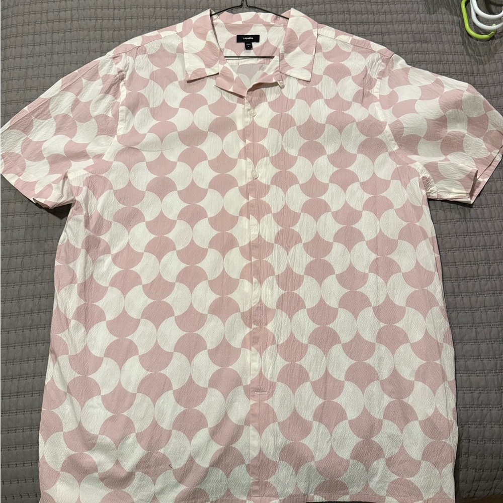 Express Pink and White Casual Button Down Shirt